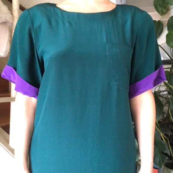 Vintage 80s Liz Claiborne 100% Silk Button Side Colorblock Shift Dress 8… - Picture 13 of 16